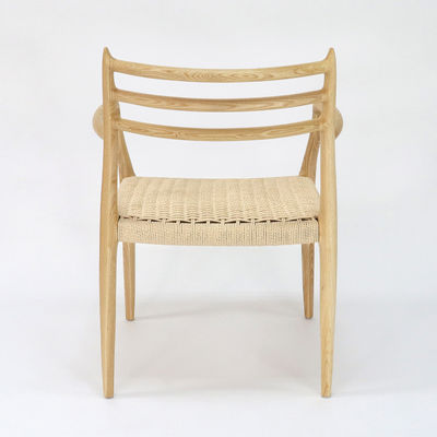 Mobiliário de edifícios de escritório Cadeira de jantar de madeira maciça de cordão tecido à mão com acabamento de nitrolaque em estilo nórdico