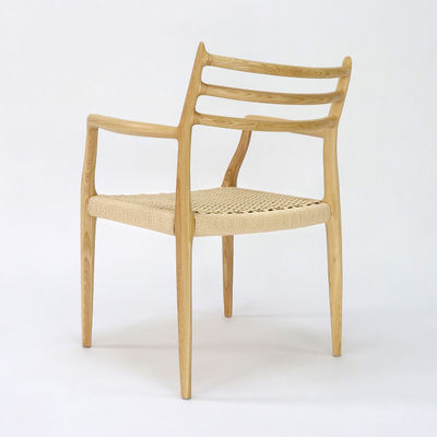 Mobiliário de edifícios de escritório Cadeira de jantar de madeira maciça de cordão tecido à mão com acabamento de nitrolaque em estilo nórdico