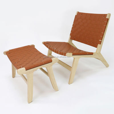 Modern Design Solid Wood Leisure Sofa Chair Set para sala de estar PU Leather Lounge Chair em acabamento de nozes