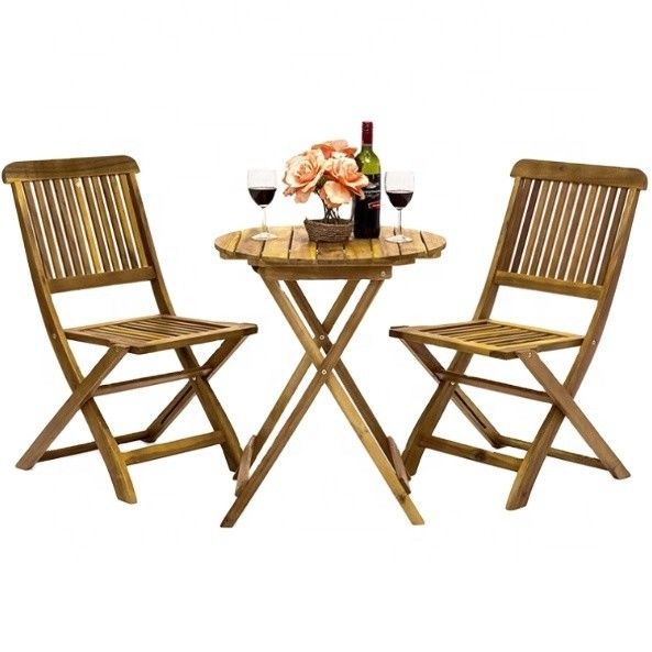 3 peças Dobragem Bistro Acacia Madeira Conjunto perfeito para jantar e entretenimento ao ar livre