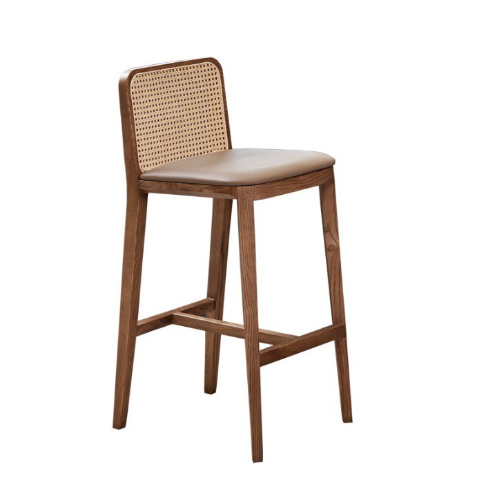PU/Fabric Esfonge Seat Nordic Tapete Bar Stool Cadeira de madeira Cadeira de Rattan para Bar Moderno