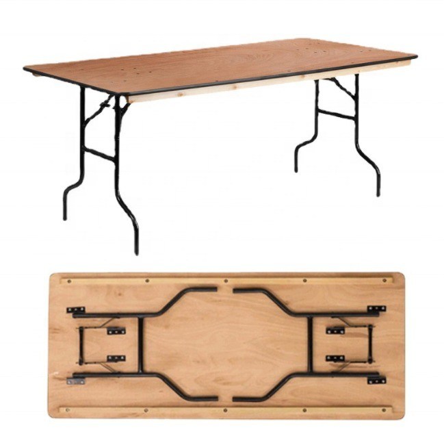 Banquete de madeira maciça rectangular ao ar livre Casamento Hotel Mesas de jantar dobráveis em design moderno para casamentos e hotéis