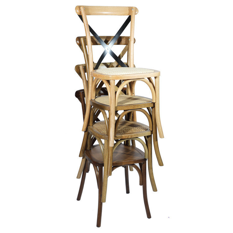 Desenhos personalizados Nórdico Moderno Rattan Cross Back Empilhável Banquete de Madeira Sólida Casamento Cadeira de Madeira Serviço OEM Aceito