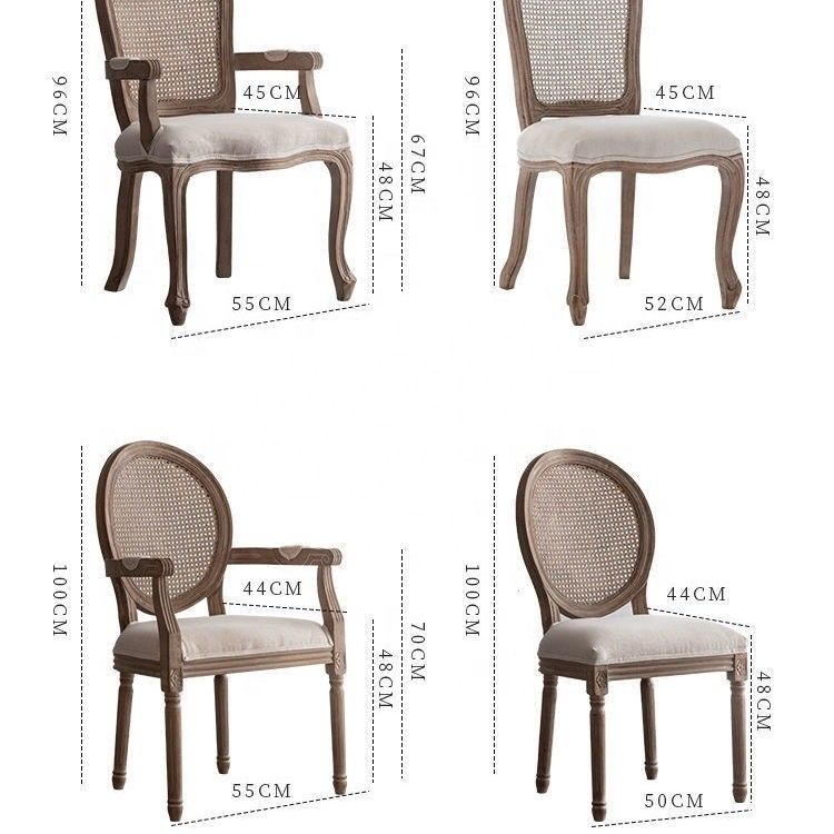 Antique Design Europe Vantage Interior de madeira maciça redonda Cane Rattan Back Cadeira de jantar para estilo tradicional na Europa