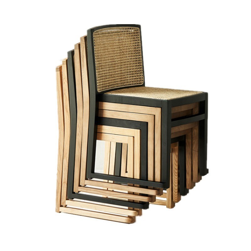 Cadeira de refeição em rotão empilhada Cadeira sem braços de madeira personalizada para sala de jantar W49CM*D42.5CM*H80CM