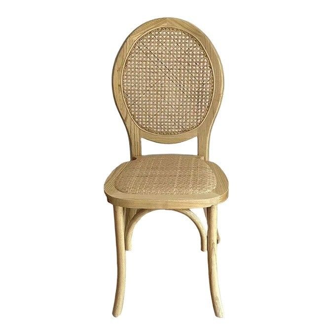 Mobiliário de casa geral Estilo Vintage Francês Refeição de madeira Rattan natural Casamento Solid Wood cadeira empilhável para banquete