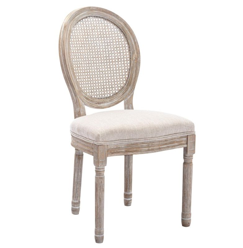 Cadeira de jantar de estilo francês vintage revestida de couro PU com design empilhável e madeira maciça