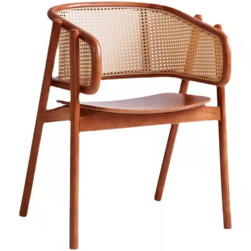 Cadeira de refeição de rotão de madeira maciça de estilo dobrado para sala de estar e sala de jantar