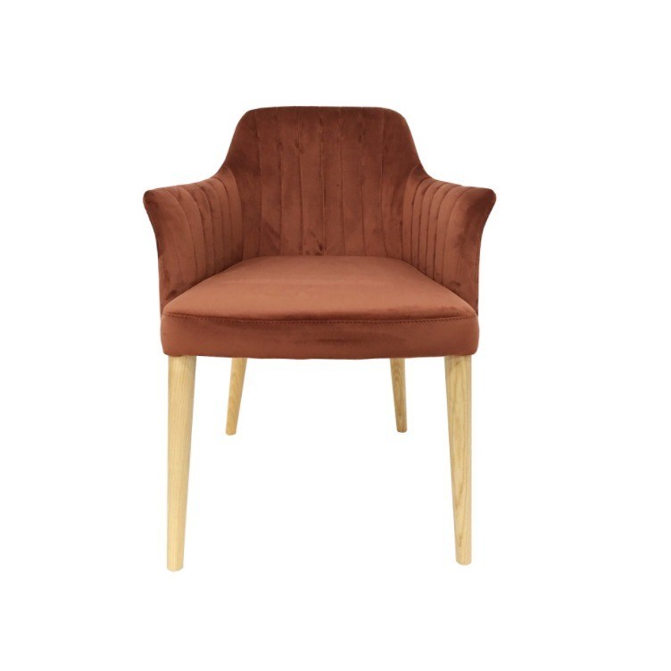 Mobiliário de restaurante Cadeira de sala de jantar de veludo com pernas de madeira maciça e sem desenho dobrado