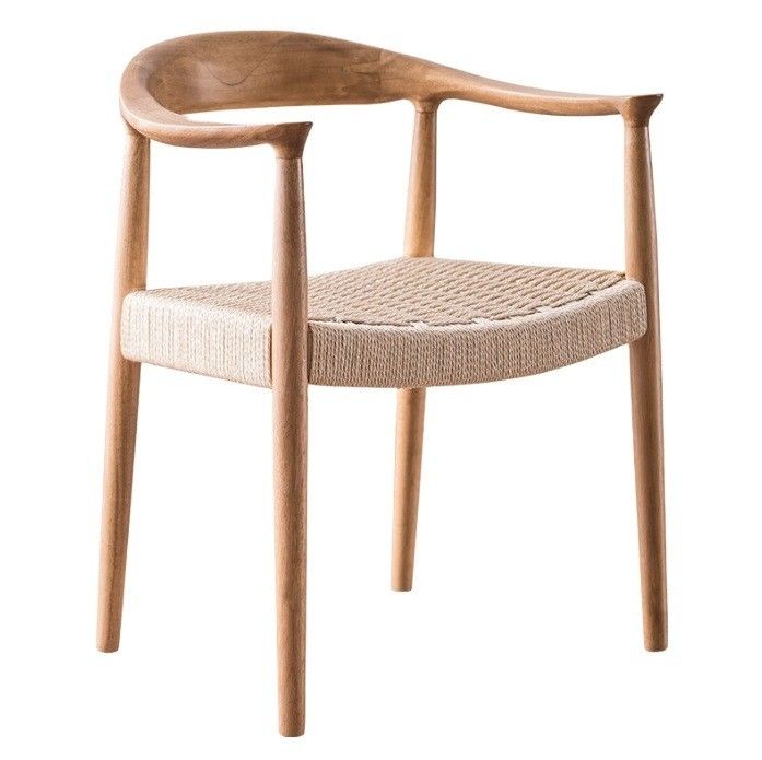 Assento de cordão tecido Poltrona nórdica para sala de estar Sala de reuniões W59*D47*H73CM acabamento lacado madeira moderna