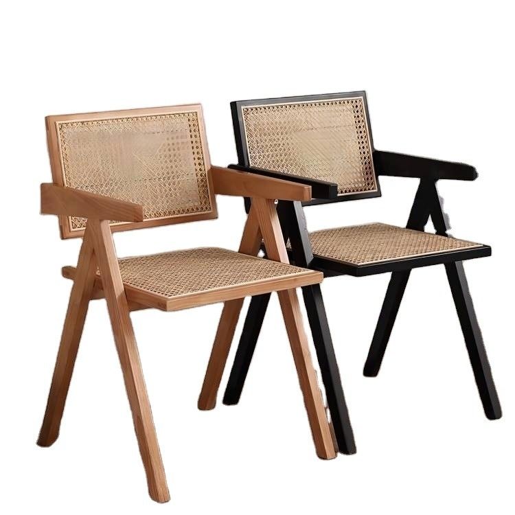 Morden Dining Fruniture Cadeira de jantar específica para jardim vintage Cane Rattan Wicker Poltrona de madeira na sala de jantar do hotel