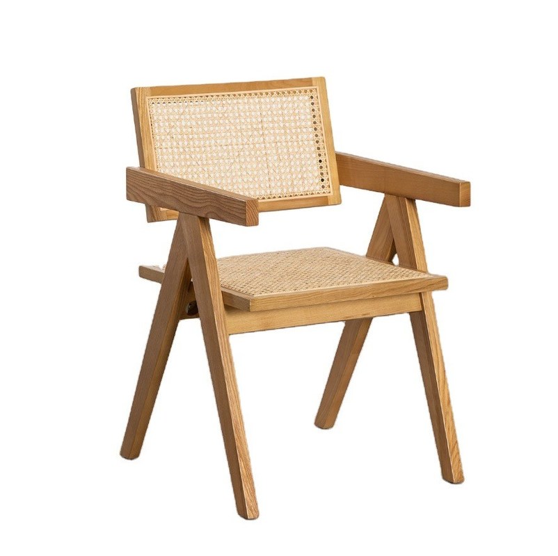 Customize Material de cobertura de rotin natural resistente cadeira de jantar de madeira sólida moderna para restaurante hotel