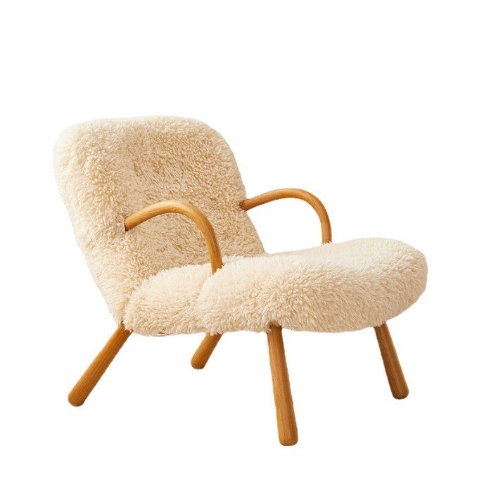 Nordic Design Especial Moderno Madeira Sólida Ceniça Material Quadrado de lã de cordeiro Salão de lazer Cadeira para quarto