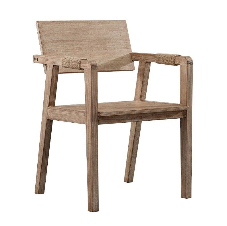 Cadeira de jantar de design japonês Cadeira de restaurante moderna de madeira maciça com apoio de braço e material de cobertura de madeira de borracha