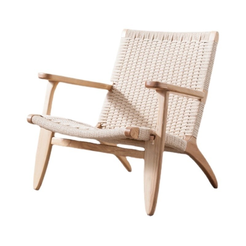 Mobiliário de sala de estar de estilo moderno Cadeira de jantar de madeira maciça com assento de cordão tecido e braço de madeira em natural / noz / preto