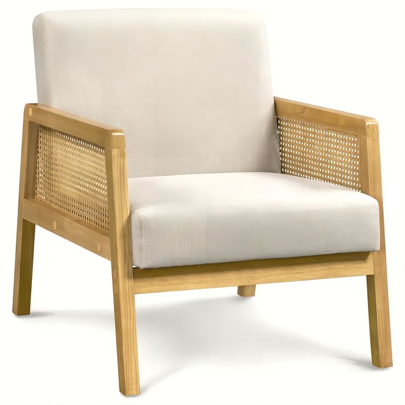 Sala de estar moderna Poltrona de luxo Mobiliário Sofá de madeira Cadeira com tecido de luxo Veludo e Rattan em cor natural popular