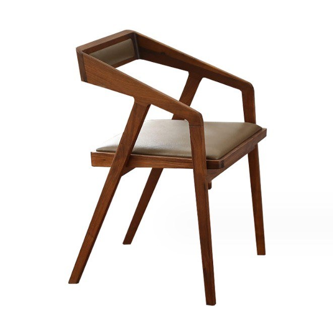 Cadeira de sala de jantar de madeira com madeira maciça e couro PU