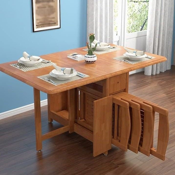 Mesa de jantar dobrável de madeira maciça em cor de noz americana com estrutura e estilo sólidos