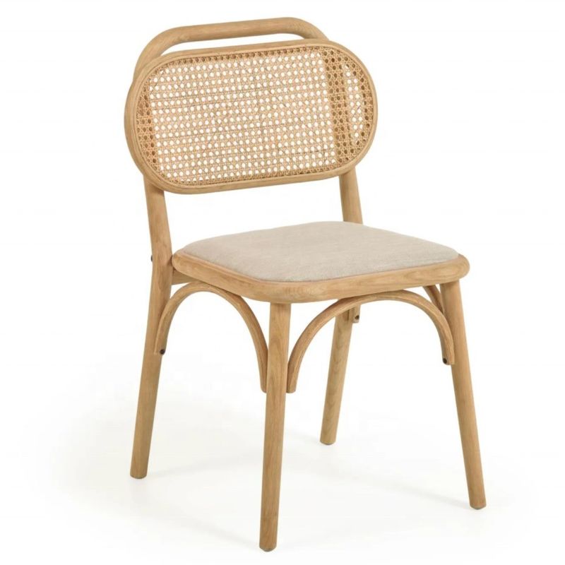 Mobiliário de sala de jantar Cadeira de jantar de tecido de linho branco com almofada e encosto curvo Cor de noz Madeira em cor personalizada