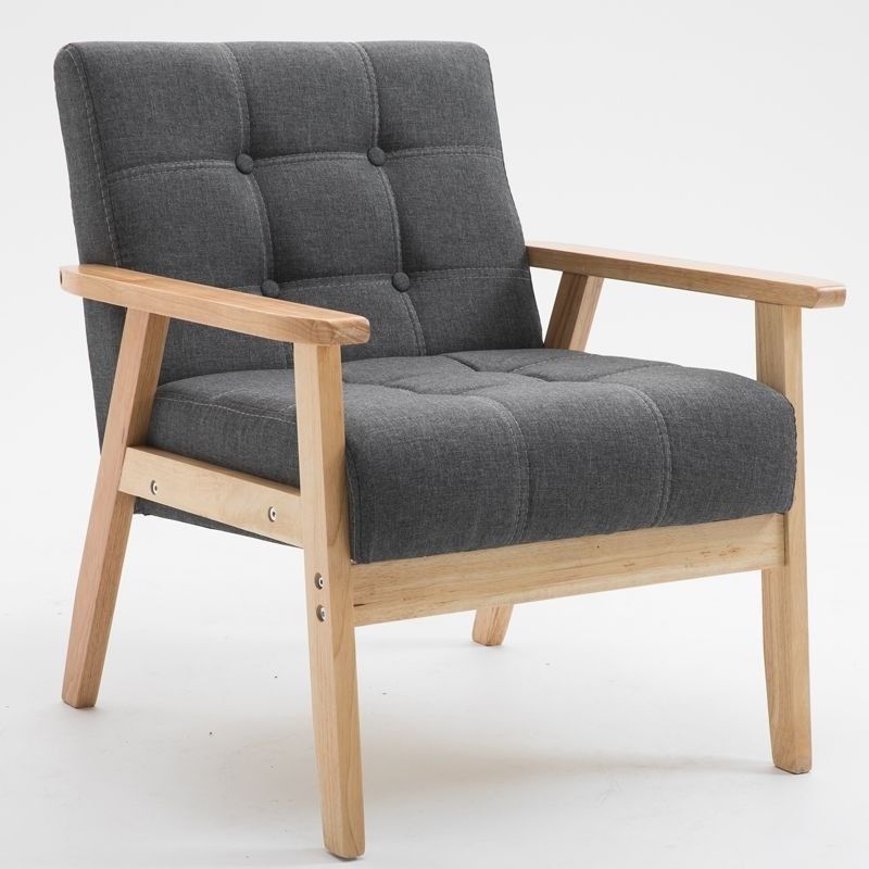Cadeira de assento suave para apartamento sala de estar e hotel Tecido de madeira maciça Sofá de madeira Cadeira com design moderno