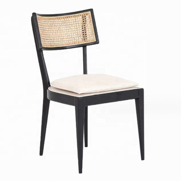 Mobiliário de Restaurante Moderno Rattan Back Cadeira de Jantar de Madeira com Tapete de Tecido