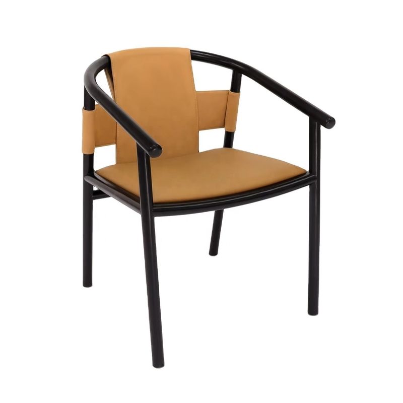 Estilo de design moderno Estrutura de madeira Marrom Cadeira de couro Mobiliário de sala de jantar Lounge de lazer Accent Arm Chairs