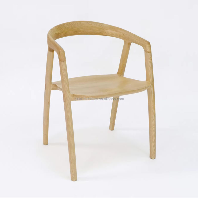 Cadeira de jantar de madeira maciça com acabamento de nitrolacquer e sem design dobrado em madeira de cinza razoável