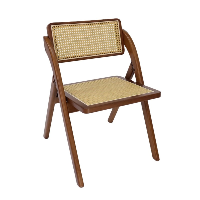 Cadeira de refeição de madeira dobrável de rotão vintage para restaurante em estilo clássico